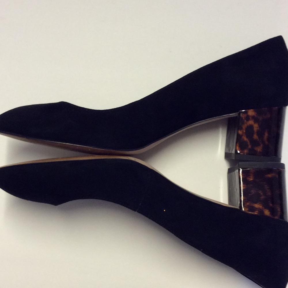 ANN TAYLOR Black Suede Pumps Leopard Block Heel - Picture 2 of 7